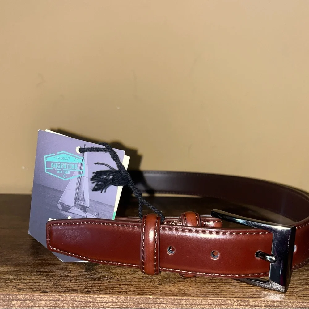 New Mio Marino Argentina Go Places Brown Leather Classy Prong Buckle Belt 30”